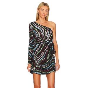 Show Me Your MuMu Shimmy One-Shoulder Mini Dress Starburst Sequins